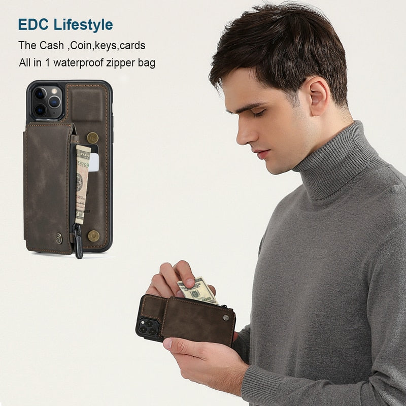 capa de telefone com rfid zíper cartão de crédito